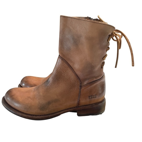 Bed Stu Shoes - BED STU Women’s CHESHIRE BOOT Tan Glove Leather Lace Up Detail Combat Boots 8